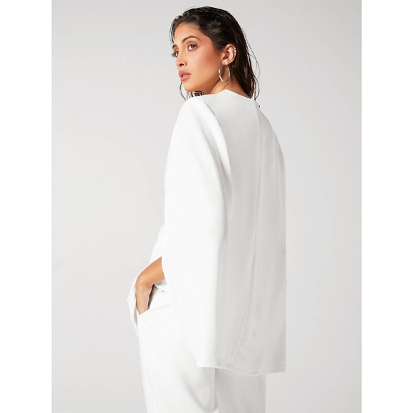 Solid Open Front Cloak Sleeve Blazer cape white - Picture 3 of 6